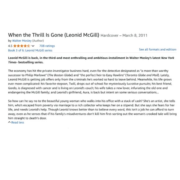 4/$30 Bundle: "When the Thrill Is Gone: A Leonid McGill Mystery" Walter Mosley - Picture 2 of 4
